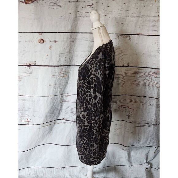 Diane Von Furstenberg Leopard Print Wool Blend Long Button Front Cardigan Size M - Picture 3 of 7
